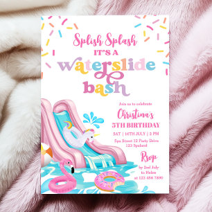 Piscina de tobogán de agua rosa Fiesta Invitación 
