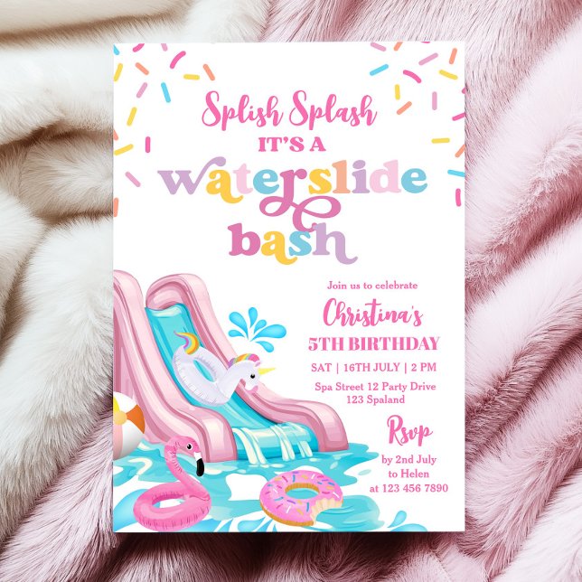 Piscina de tobogán de agua rosa Fiesta Invitación  (Subido por el creador)
