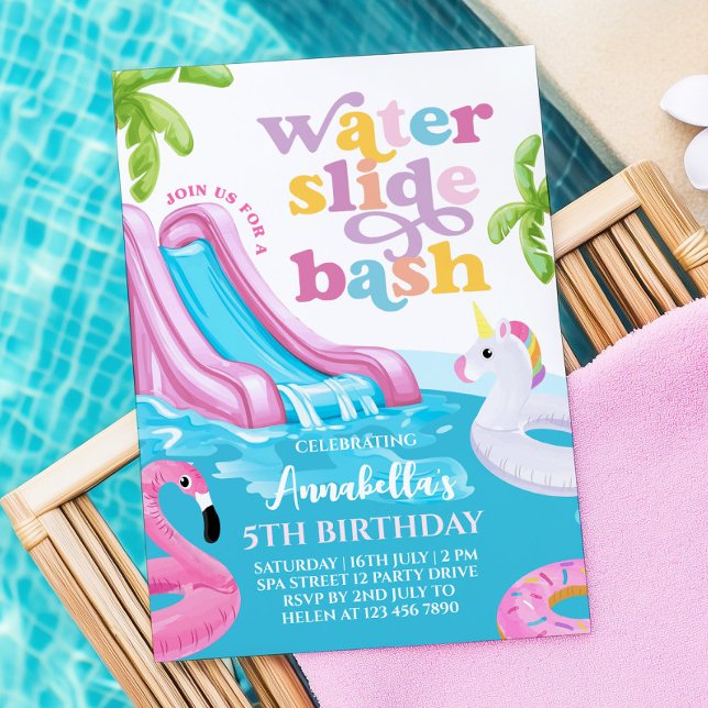 Piscina de tobogán de agua rosa Fiesta Invitación  (Subido por el creador)