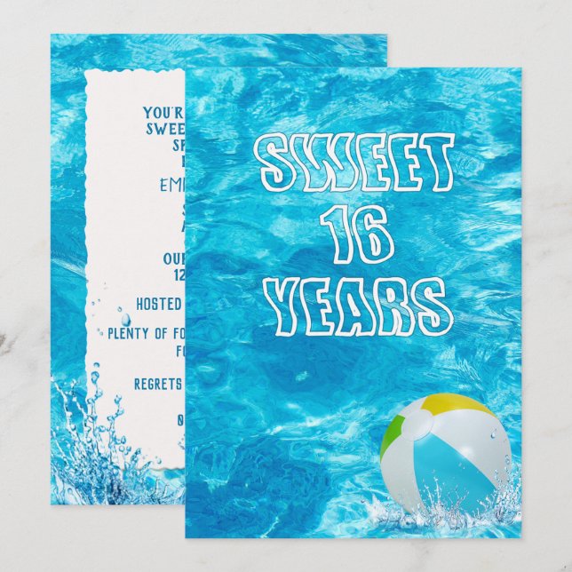 Piscina Dulce 16 Invitación a fiesta de cumpleaños (Anverso / Reverso)