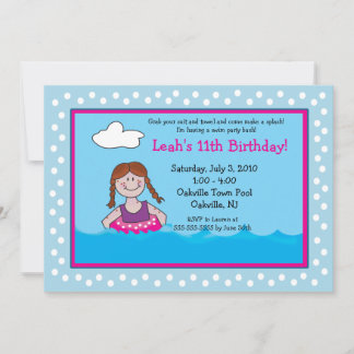 PISCINA Fiesta Chica cabeza roja 5x7 Invitaciones