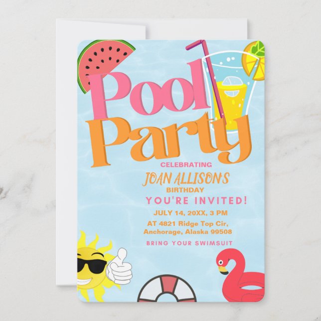 piscina fiesta invitación de cumpleaños verano san (Anverso)