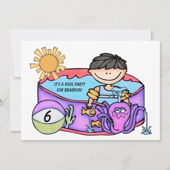 Piscina Fiesta Playa Natación Invitación al cumple (Anverso)