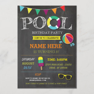Piscina Fiestas Niños chicas Cumpleaños Invitacion