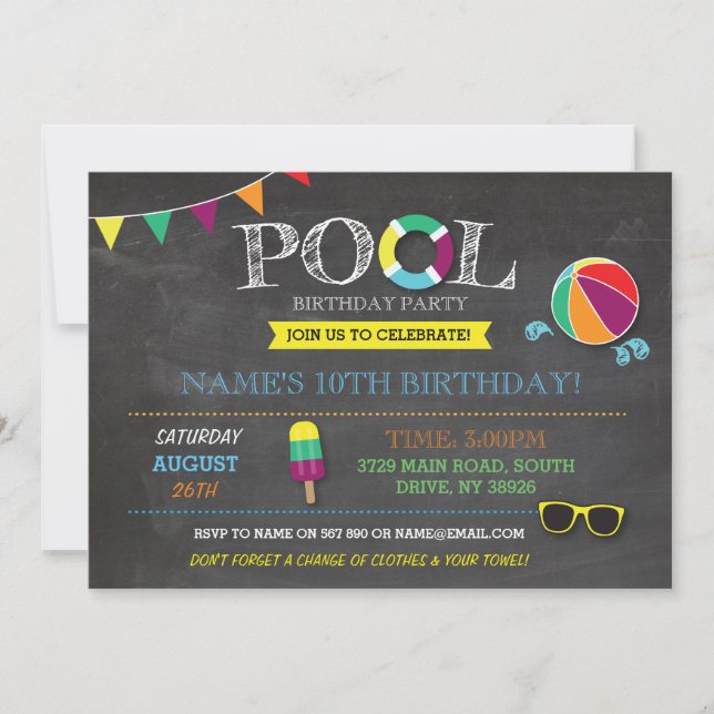 Piscina Fiestas niños o Chicas Invitación a la Pla (Anverso)