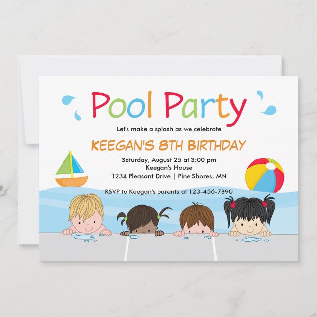 Piscina infantil Natación Invitaciones de Cumpleañ (Anverso)
