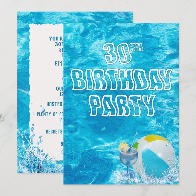 Piscina Invitación a Fiesta de cumpleaños 30 (Anverso / Reverso)