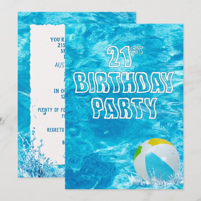 Piscina Invitación a la fiesta de cumpleaños 21 (Anverso / Reverso)