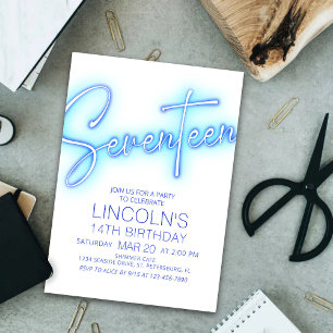 Piscina Neon Boys Invitación al cumpleaños 17