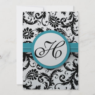 Piscina oscura Damask Swirls Invitación a la boda