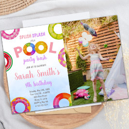 Piscina Púrpura Rosa Invitaciones de cumpleaños co