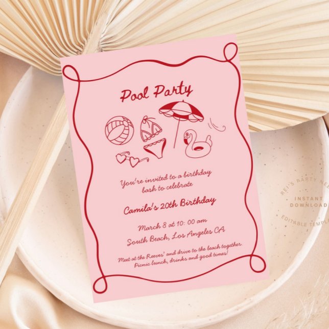 Piscina sinusal rosa Fiesta Invitación al verano e (Subido por el creador)