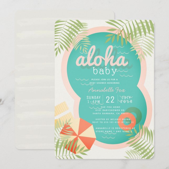 Piscina tropical Beige Aloha Invitación a Baby Sho (Anverso / Reverso)