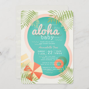 Piscina tropical Beige Aloha Invitación a Baby Sho