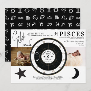 Piscis Sol y Signo Lunar Anuncio de Cumpleaños Zod