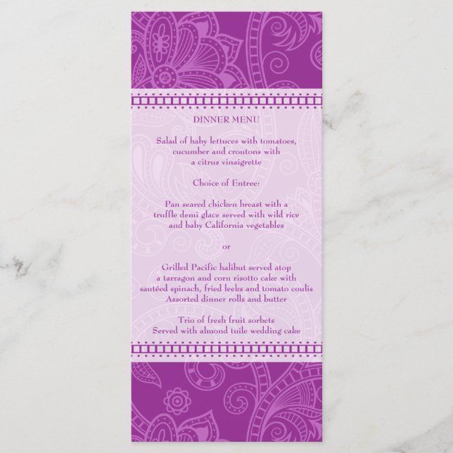 Pisley Impression in Violet Menu Rack Card (Anverso)