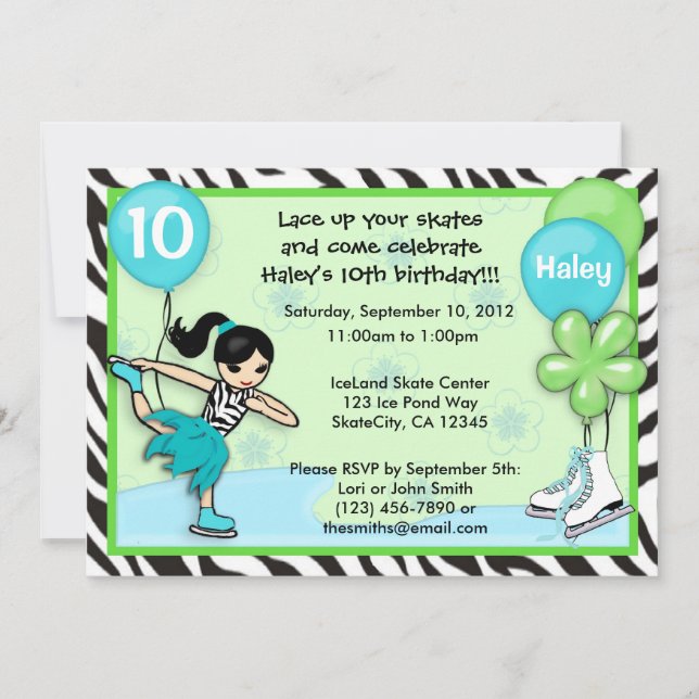 Pista de hielo Invitación al cumpleaños estampado  (Anverso)