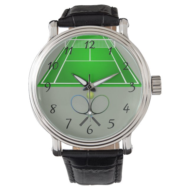 Pista de tenis animada y raquetas reloj grande (Anverso)