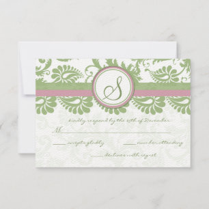 Pistachio Clover Lavanda rosa Damask Wedding RSVP