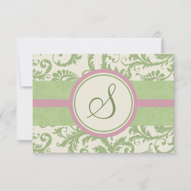 Pistachio Clover Rosa Petal Damask Wedding RSVP (Anverso)