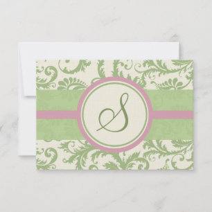Pistachio Clover Rosa Petal Damask Wedding RSVP