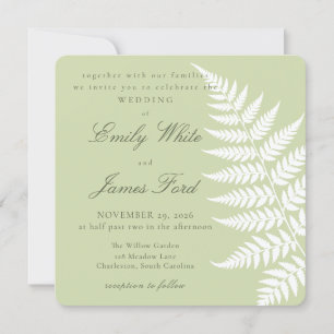 Pistacho Verde Helecho Blanco Elegante Invitación