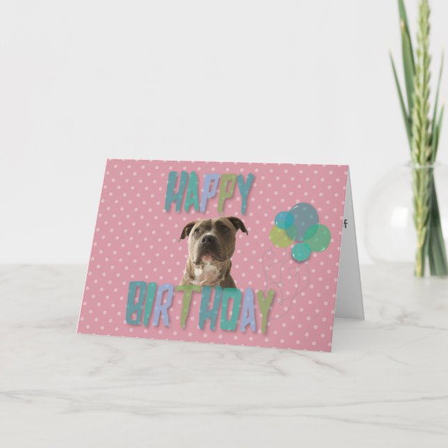 Pit bulldog Polka Feliz Cumpleaños Tarjeta de Salu (Anverso)