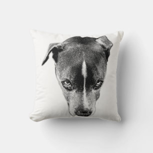 Pitbull Mix Gaze Cojín decorativo blanco y negro