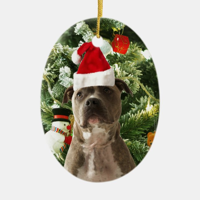 Pitbull Perro Árbol de Navidad Ornamentos Snowman (Frente)