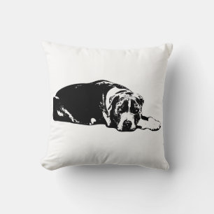 Pitbull Watchdog Mix Cojín decorativo blanco y neg