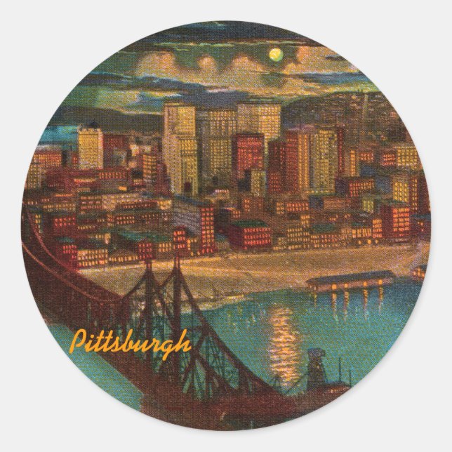 Pittsburgh Por Moonlight Vintage Pegatinas (Anverso)