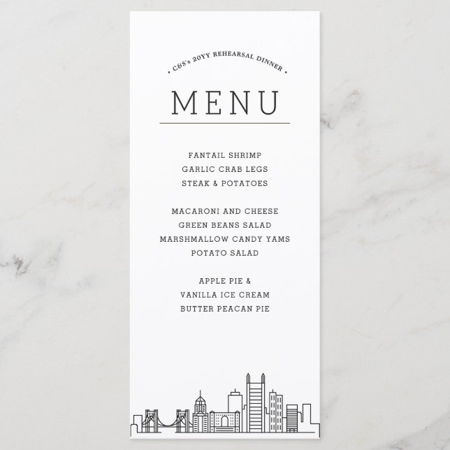 Pittsburgh Skyline | Menú de cena de evento de Bod (Anverso)