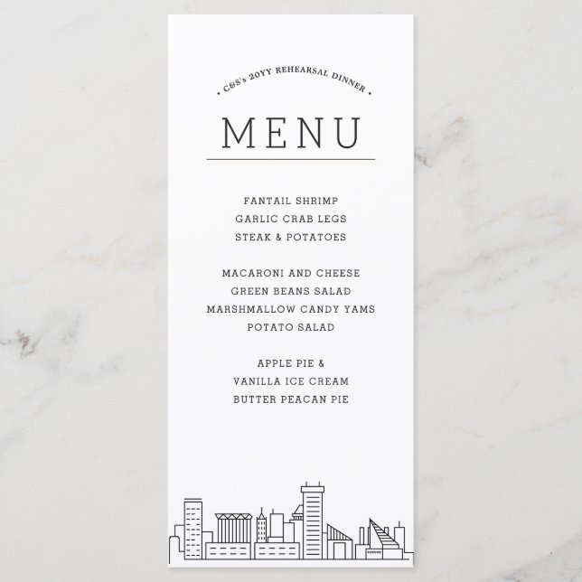 Pittsburgh Skyline | Menú de cena de evento de Bod (Anverso)