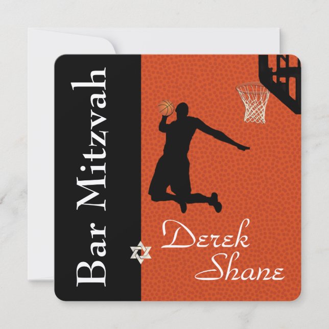 ✡ PixDezines Basketball Bar Mitzvah Invitación (Anverso)