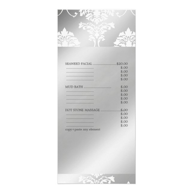PixDezines Damask Blanco, Menú de Servicios de Spa (Frente)