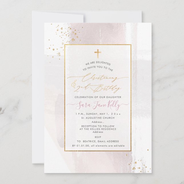 PixDezines H2 Blush Invitación de Bautizo y Cumple (Anverso)