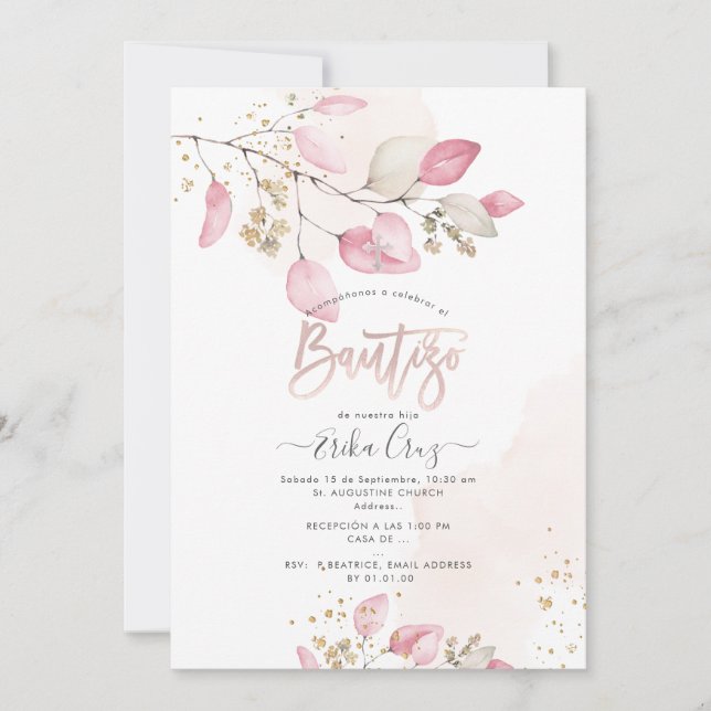 PixDezines H2 Eucalipto Invitación Bautizo (Anverso)