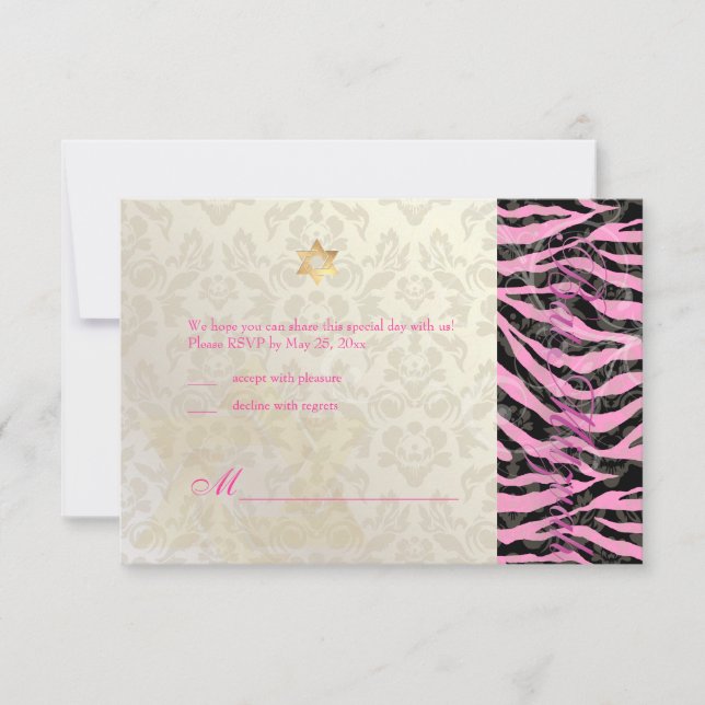 PixDezines LARGE RSVP Zebra/Damask Bat Mitzvah (Anverso)