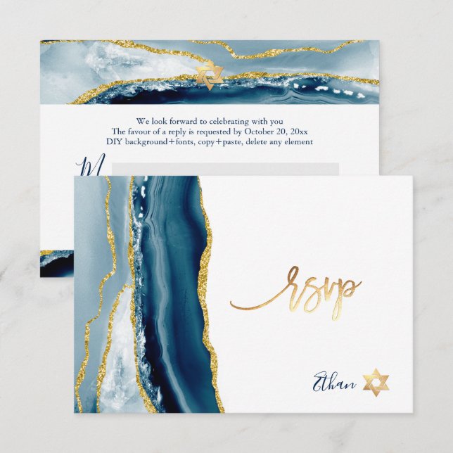 PixDezines RSVP Acuarela Agata Bar Mitzvah ✡ (Anverso / Reverso)