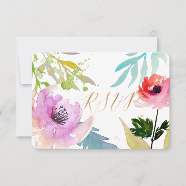 PixDezines RSVP Acuarela Floral/Rosa (Anverso)