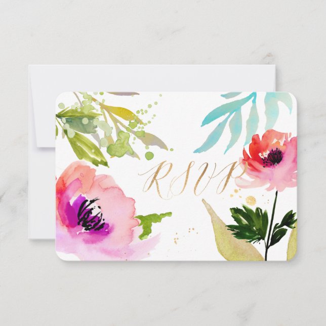 PixDezines RSVP Acuarela Floral/Rosa (Anverso)
