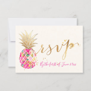 PixDezines RSVP Aloha Pineapoles rosados/Guión dor