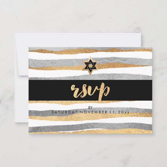 PixDezines rsvp barra de plata/oro/rayas mitzvah (Anverso)