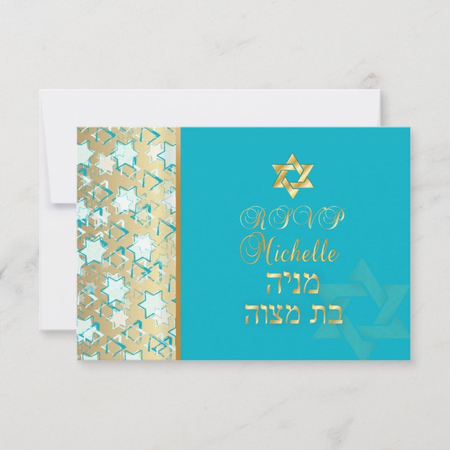 PixDezines rsvp barra grunge mitzvah/azul/oro (Anverso)