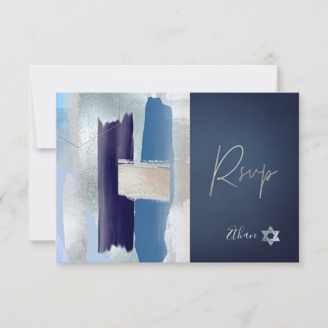 PixDezines RSVP Blues Watercolor Bar Mitzvah ✡ (Anverso)