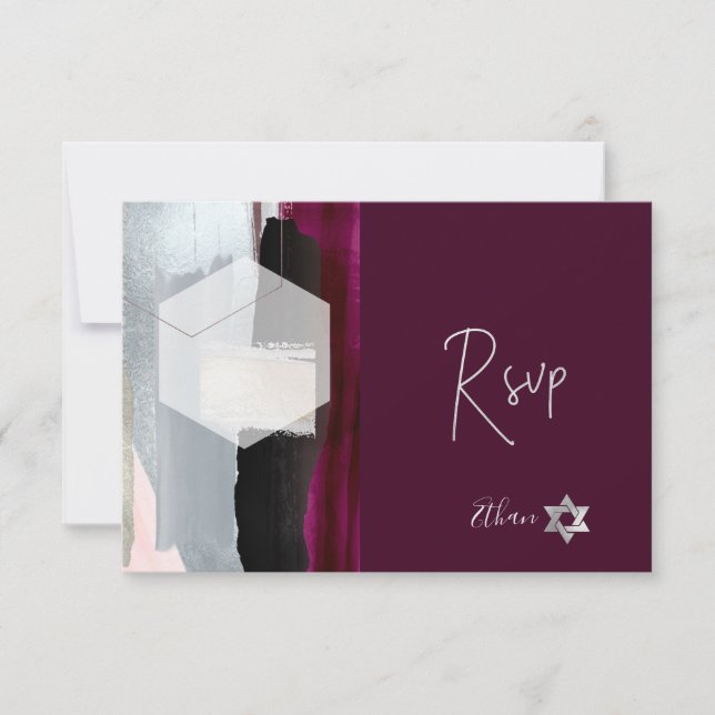 PixDezines RSVP Burdeos Acuarela Bat Mitzvah ✡ (Anverso)
