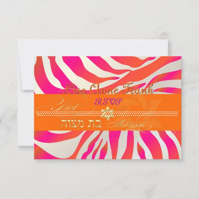 PixDezines Rsvp Cebra Caliente Rosa+Naranja, Mitzv (Anverso)