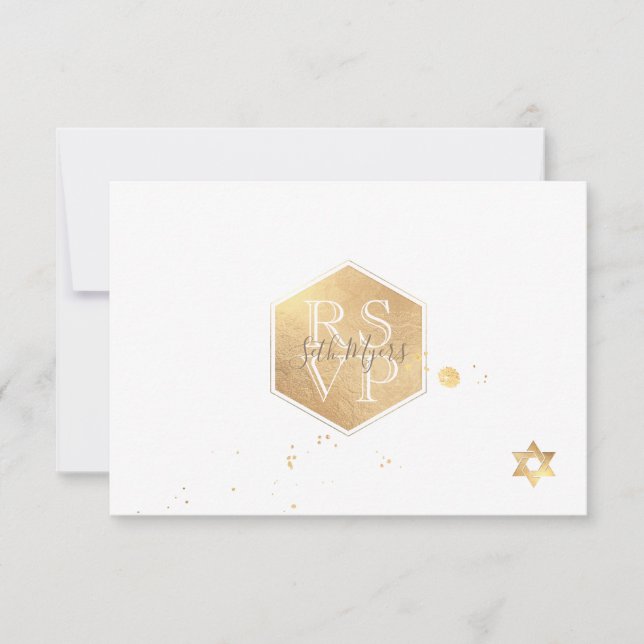 PixDezines RSVP Faux Gold Honeycomb Bar Mitzvah ✡ (Anverso)