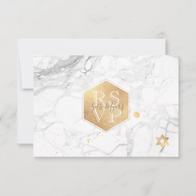 PixDezines RSVP Faux Gold Honeycomb Bar Mitzvah ✡ (Anverso)