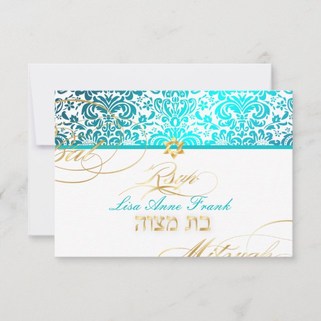 PixDezines rsvp Fidora Damask, Bat Mitzvah (Anverso)